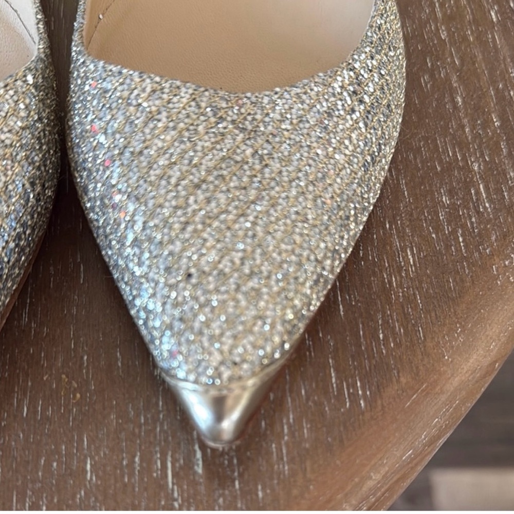 Jimmy Choo Sparkling Silver Alina Flats - Picture 2 of 8